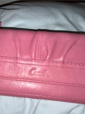 Coach Pink Leather Fold-Over Wallet with Embossed Logo